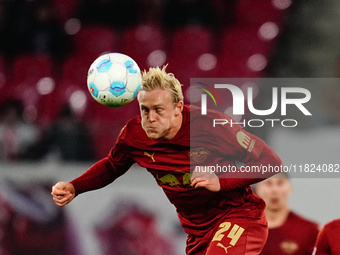 Xaver Schlager of RB Leipzig  controls the ball during the Bundesliga match between RB Leipzig and VfL Wolfsburg at Red Bull Arena, Leipzig,...