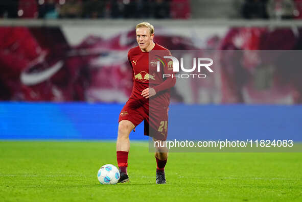 Xaver Schlager of RB Leipzig  controls the ball during the Bundesliga match between RB Leipzig and VfL Wolfsburg at Red Bull Arena, Leipzig,...