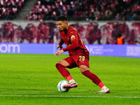 Benjamin Henrichs of RB Leipzig  controls the ball during the Bundesliga match between RB Leipzig and VfL Wolfsburg at Red Bull Arena, Leipz...