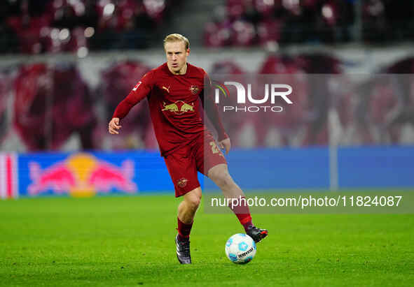 Xaver Schlager of RB Leipzig  controls the ball during the Bundesliga match between RB Leipzig and VfL Wolfsburg at Red Bull Arena, Leipzig,...