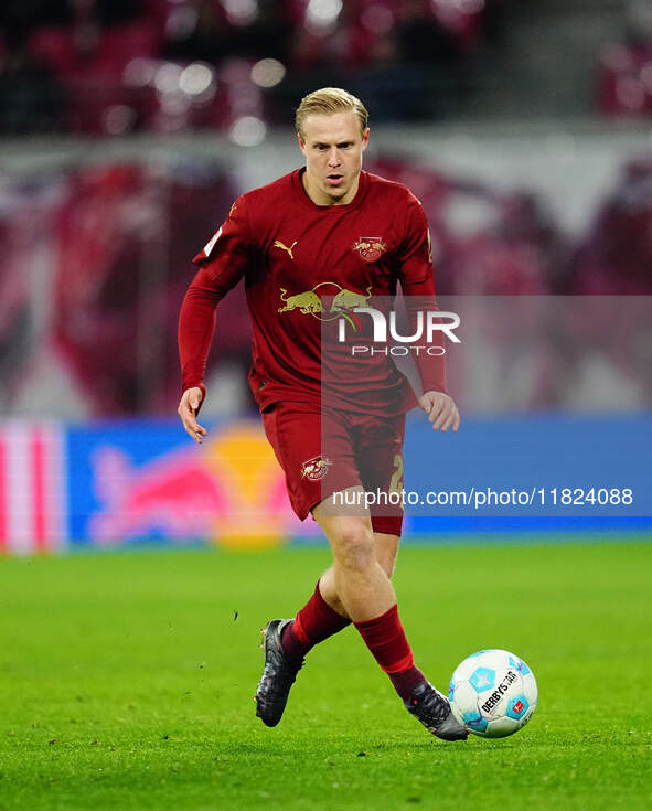 Xaver Schlager of RB Leipzig  controls the ball during the Bundesliga match between RB Leipzig and VfL Wolfsburg at Red Bull Arena, Leipzig,...