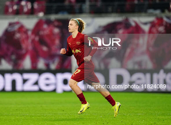 Viggo Gebel of RB Leipzig  looks on during the Bundesliga match between RB Leipzig and VfL Wolfsburg at Red Bull Arena, Leipzig, Germany on...