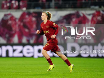 Viggo Gebel of RB Leipzig  looks on during the Bundesliga match between RB Leipzig and VfL Wolfsburg at Red Bull Arena, Leipzig, Germany on...