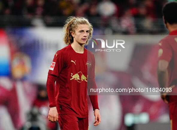 Viggo Gebel of RB Leipzig  looks on during the Bundesliga match between RB Leipzig and VfL Wolfsburg at Red Bull Arena, Leipzig, Germany on...