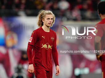 Viggo Gebel of RB Leipzig  looks on during the Bundesliga match between RB Leipzig and VfL Wolfsburg at Red Bull Arena, Leipzig, Germany on...