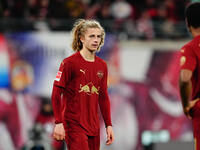 Viggo Gebel of RB Leipzig  looks on during the Bundesliga match between RB Leipzig and VfL Wolfsburg at Red Bull Arena, Leipzig, Germany on...