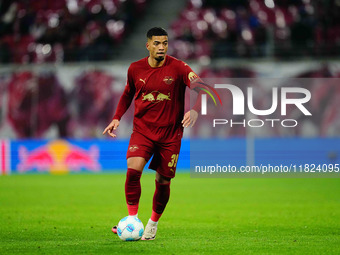 Benjamin Henrichs of RB Leipzig  controls the ball during the Bundesliga match between RB Leipzig and VfL Wolfsburg at Red Bull Arena, Leipz...