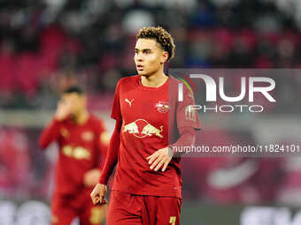 Antonio Nusa of RB Leipzig  looks on during the Bundesliga match between RB Leipzig and VfL Wolfsburg at Red Bull Arena, Leipzig, Germany on...