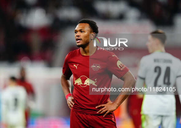 Lois Openda of RB Leipzig  looks on during the Bundesliga match between RB Leipzig and VfL Wolfsburg at Red Bull Arena, Leipzig, Germany on...