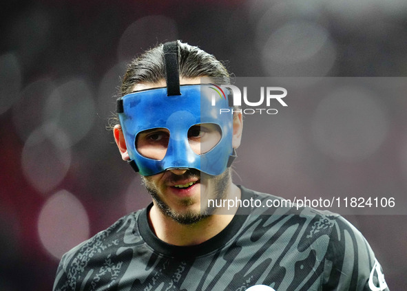 Kamil Grabara of VfL Wolfsburg  looks on during the Bundesliga match between RB Leipzig and VfL Wolfsburg at Red Bull Arena, Leipzig, German...