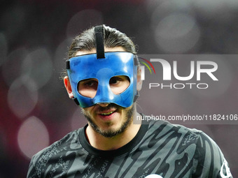 Kamil Grabara of VfL Wolfsburg  looks on during the Bundesliga match between RB Leipzig and VfL Wolfsburg at Red Bull Arena, Leipzig, German...