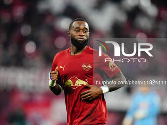 Lutsharel Geertruida of RB Leipzig  looks on during the Bundesliga match between RB Leipzig and VfL Wolfsburg at Red Bull Arena, Leipzig, Ge...