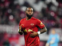 Lutsharel Geertruida of RB Leipzig  looks on during the Bundesliga match between RB Leipzig and VfL Wolfsburg at Red Bull Arena, Leipzig, Ge...