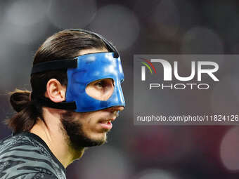 Kamil Grabara of VfL Wolfsburg  looks on during the Bundesliga match between RB Leipzig and VfL Wolfsburg at Red Bull Arena, Leipzig, German...