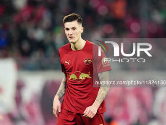 Benjamin Sesko of RB Leipzig  looks on during the Bundesliga match between RB Leipzig and VfL Wolfsburg at Red Bull Arena, Leipzig, Germany...