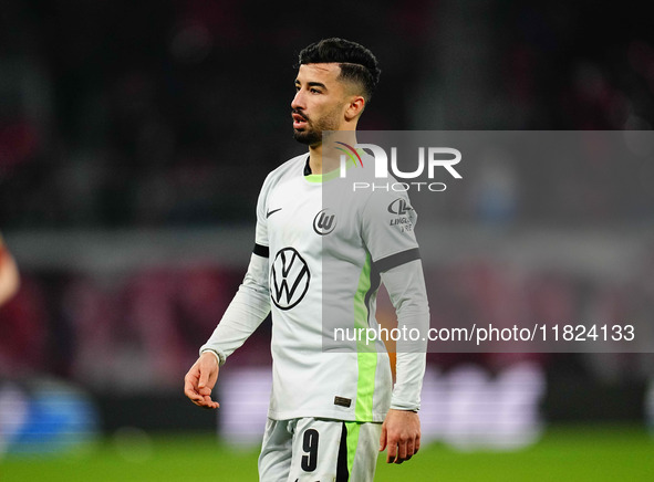 Mohamed Amoura of VfL Wolfsburg  looks on during the Bundesliga match between RB Leipzig and VfL Wolfsburg at Red Bull Arena, Leipzig, Germa...