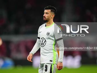 Mohamed Amoura of VfL Wolfsburg  looks on during the Bundesliga match between RB Leipzig and VfL Wolfsburg at Red Bull Arena, Leipzig, Germa...