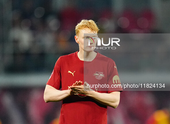 Nicolas Seiwald of RB Leipzig  looks on during the Bundesliga match between RB Leipzig and VfL Wolfsburg at Red Bull Arena, Leipzig, Germany...