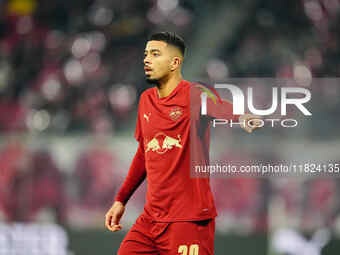 Benjamin Henrichs of RB Leipzig  looks on during the Bundesliga match between RB Leipzig and VfL Wolfsburg at Red Bull Arena, Leipzig, Germa...