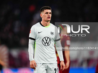 Joakim Maehle of VfL Wolfsburg  looks on during the Bundesliga match between RB Leipzig and VfL Wolfsburg at Red Bull Arena, Leipzig, German...