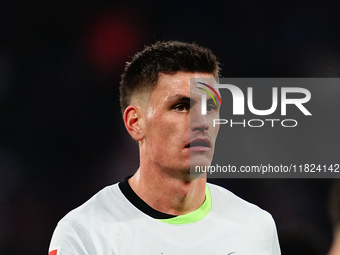 Joakim Maehle of VfL Wolfsburg  looks on during the Bundesliga match between RB Leipzig and VfL Wolfsburg at Red Bull Arena, Leipzig, German...