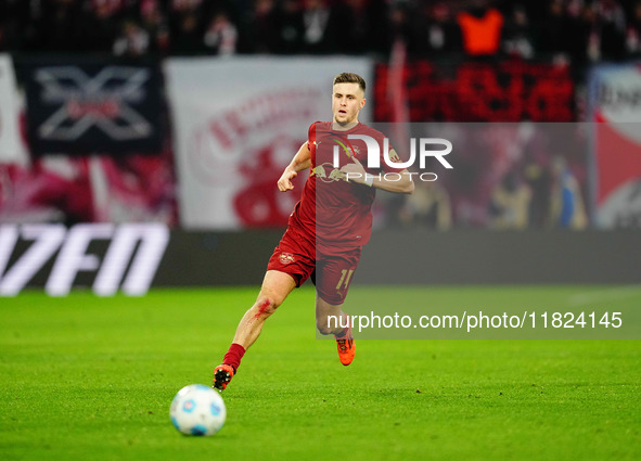 Christoph Baumgartner of RB Leipzig  controls the ball during the Bundesliga match between RB Leipzig and VfL Wolfsburg at Red Bull Arena, L...