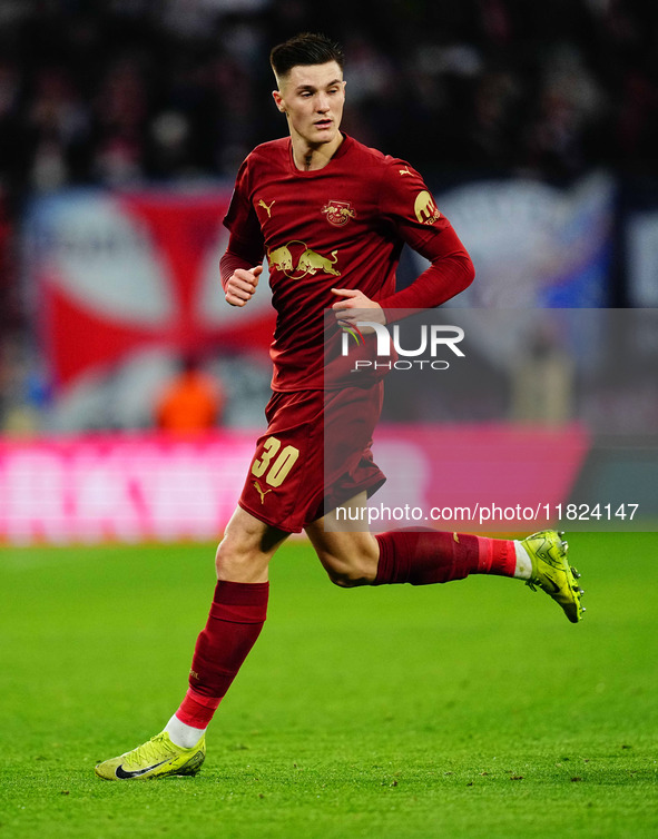 Benjamin Sesko of RB Leipzig  looks on during the Bundesliga match between RB Leipzig and VfL Wolfsburg at Red Bull Arena, Leipzig, Germany...