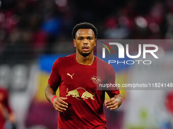 Lois Openda of RB Leipzig  looks on during the Bundesliga match between RB Leipzig and VfL Wolfsburg at Red Bull Arena, Leipzig, Germany on...