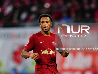 Lois Openda of RB Leipzig  looks on during the Bundesliga match between RB Leipzig and VfL Wolfsburg at Red Bull Arena, Leipzig, Germany on...