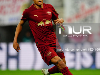 Antonio Nusa of RB Leipzig  looks on during the Bundesliga match between RB Leipzig and VfL Wolfsburg at Red Bull Arena, Leipzig, Germany on...