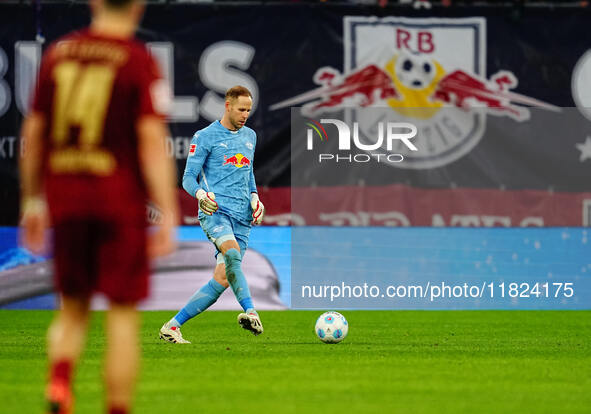 Peter Gulacsi of RB Leipzig  looks on during the Bundesliga match between RB Leipzig and VfL Wolfsburg at Red Bull Arena, Leipzig, Germany o...