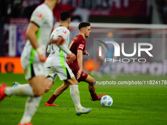 Christoph Baumgartner of RB Leipzig  controls the ball during the Bundesliga match between RB Leipzig and VfL Wolfsburg at Red Bull Arena, L...