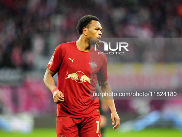 Lois Openda of RB Leipzig  looks on during the Bundesliga match between RB Leipzig and VfL Wolfsburg at Red Bull Arena, Leipzig, Germany on...