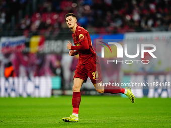 Benjamin Sesko of RB Leipzig  looks on during the Bundesliga match between RB Leipzig and VfL Wolfsburg at Red Bull Arena, Leipzig, Germany...