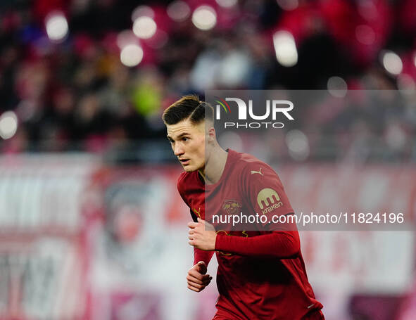 Benjamin Sesko of RB Leipzig  looks on during the Bundesliga match between RB Leipzig and VfL Wolfsburg at Red Bull Arena, Leipzig, Germany...