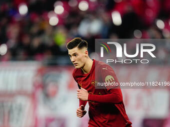 Benjamin Sesko of RB Leipzig  looks on during the Bundesliga match between RB Leipzig and VfL Wolfsburg at Red Bull Arena, Leipzig, Germany...