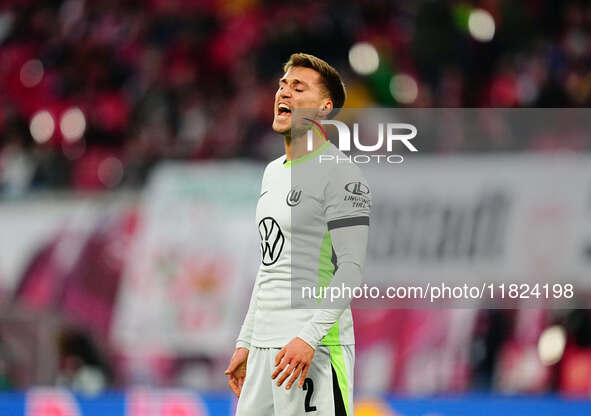 Kilian Fischer of VfL Wolfsburg  looks on during the Bundesliga match between RB Leipzig and VfL Wolfsburg at Red Bull Arena, Leipzig, Germa...