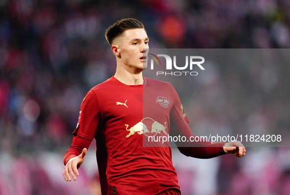 Benjamin Sesko of RB Leipzig  looks on during the Bundesliga match between RB Leipzig and VfL Wolfsburg at Red Bull Arena, Leipzig, Germany...