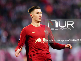 Benjamin Sesko of RB Leipzig  looks on during the Bundesliga match between RB Leipzig and VfL Wolfsburg at Red Bull Arena, Leipzig, Germany...