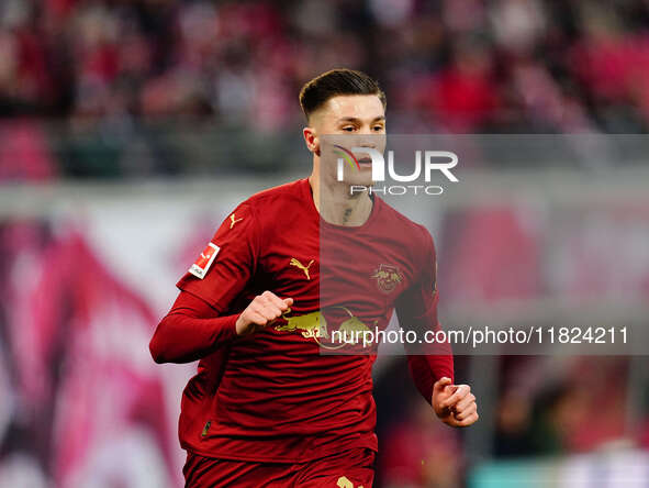 Benjamin Sesko of RB Leipzig  looks on during the Bundesliga match between RB Leipzig and VfL Wolfsburg at Red Bull Arena, Leipzig, Germany...