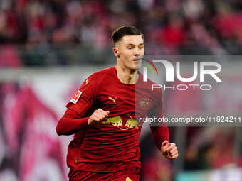 Benjamin Sesko of RB Leipzig  looks on during the Bundesliga match between RB Leipzig and VfL Wolfsburg at Red Bull Arena, Leipzig, Germany...