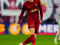 Benjamin Sesko of RB Leipzig  controls the ball during the Bundesliga match between RB Leipzig and VfL Wolfsburg at Red Bull Arena, Leipzig,...