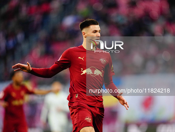 Benjamin Sesko of RB Leipzig  looks on during the Bundesliga match between RB Leipzig and VfL Wolfsburg at Red Bull Arena, Leipzig, Germany...