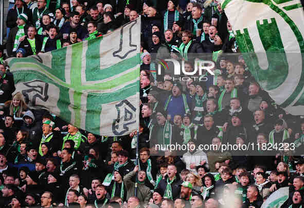  VfL Wolfsburg fans  during the Bundesliga match between RB Leipzig and VfL Wolfsburg at Red Bull Arena, Leipzig, Germany on November 30, 20...