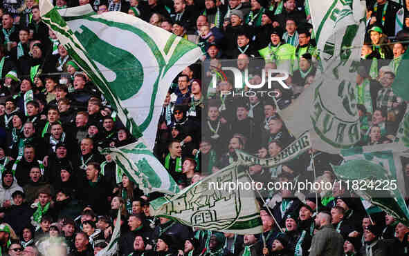  VfL Wolfsburg fans  during the Bundesliga match between RB Leipzig and VfL Wolfsburg at Red Bull Arena, Leipzig, Germany on November 30, 20...