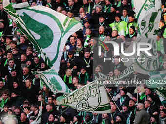  VfL Wolfsburg fans  during the Bundesliga match between RB Leipzig and VfL Wolfsburg at Red Bull Arena, Leipzig, Germany on November 30, 20...