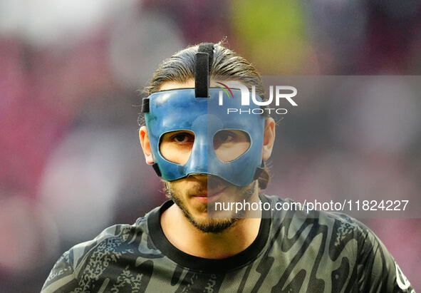 Kamil Grabara of VfL Wolfsburg  looks on during the Bundesliga match between RB Leipzig and VfL Wolfsburg at Red Bull Arena, Leipzig, German...