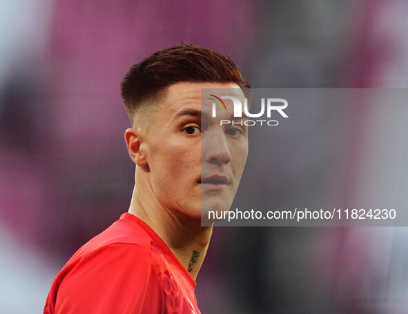 Benjamin Sesko of RB Leipzig  looks on during the Bundesliga match between RB Leipzig and VfL Wolfsburg at Red Bull Arena, Leipzig, Germany...