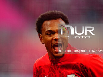 Lois Openda of RB Leipzig  looks on during the Bundesliga match between RB Leipzig and VfL Wolfsburg at Red Bull Arena, Leipzig, Germany on...