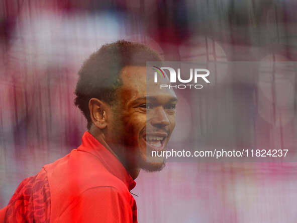 Lois Openda of RB Leipzig  looks on during the Bundesliga match between RB Leipzig and VfL Wolfsburg at Red Bull Arena, Leipzig, Germany on...